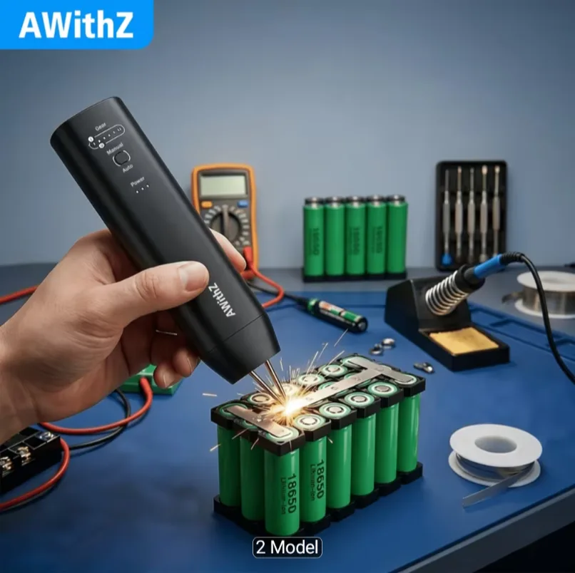 AWitZ H1 Portable Handheld Spot Welding Machine with 11 Adjustable Gears, Dual Mode, Replaceable Welding Needles & 18650 Battery Holder Kit